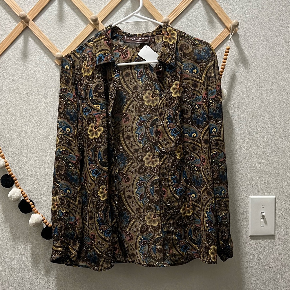 Double D Ranch Button Down Paisley Top - image 1